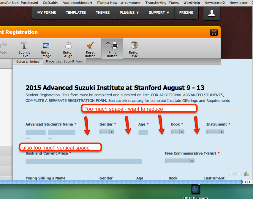 How to decrease space between fields and decrease vertical spacing